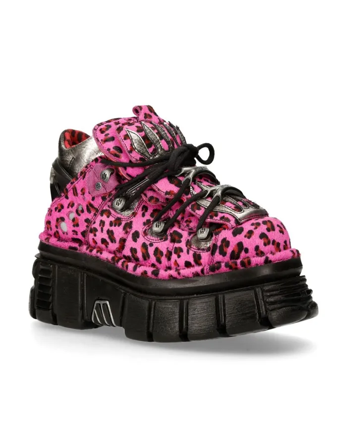 WomenMen Ankle Boot Animal Print Tower With Laces MMet011C7 New Rock Booties