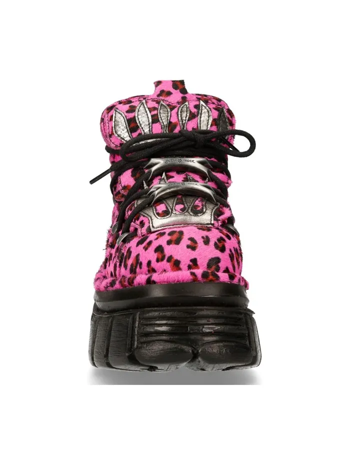WomenMen Ankle Boot Animal Print Tower With Laces MMet011C7 New Rock Booties