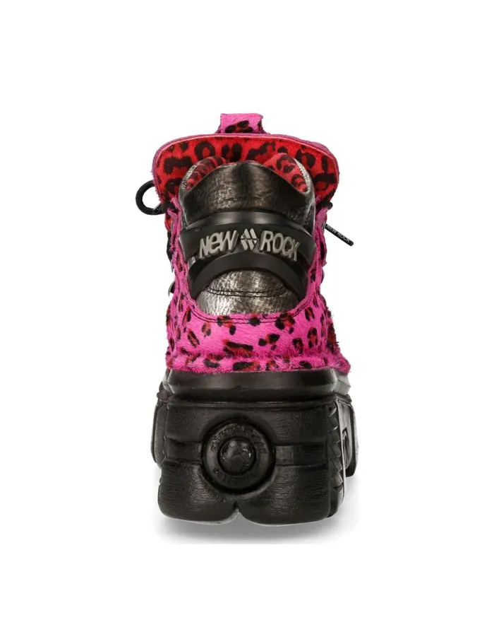 WomenMen Ankle Boot Animal Print Tower With Laces MMet011C7 New Rock Booties