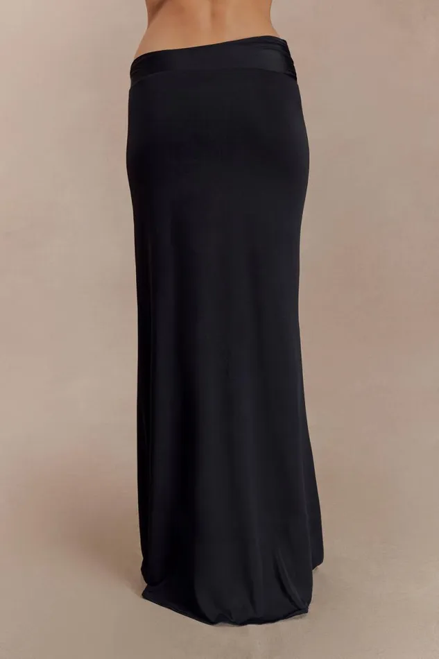 Women Meshki Bottoms Ainsley Asymmetrical Maxi Skirt With Floral Hardware 8211 Black