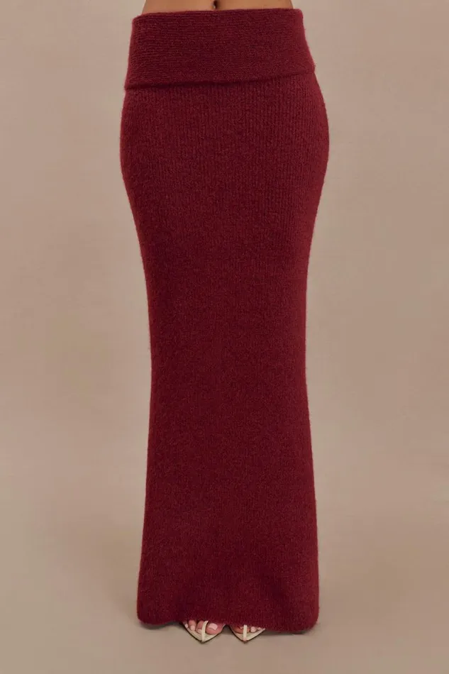 Women Meshki Bottoms Charlotte Knit Maxi Skirt With Overlay 8211 Merlot