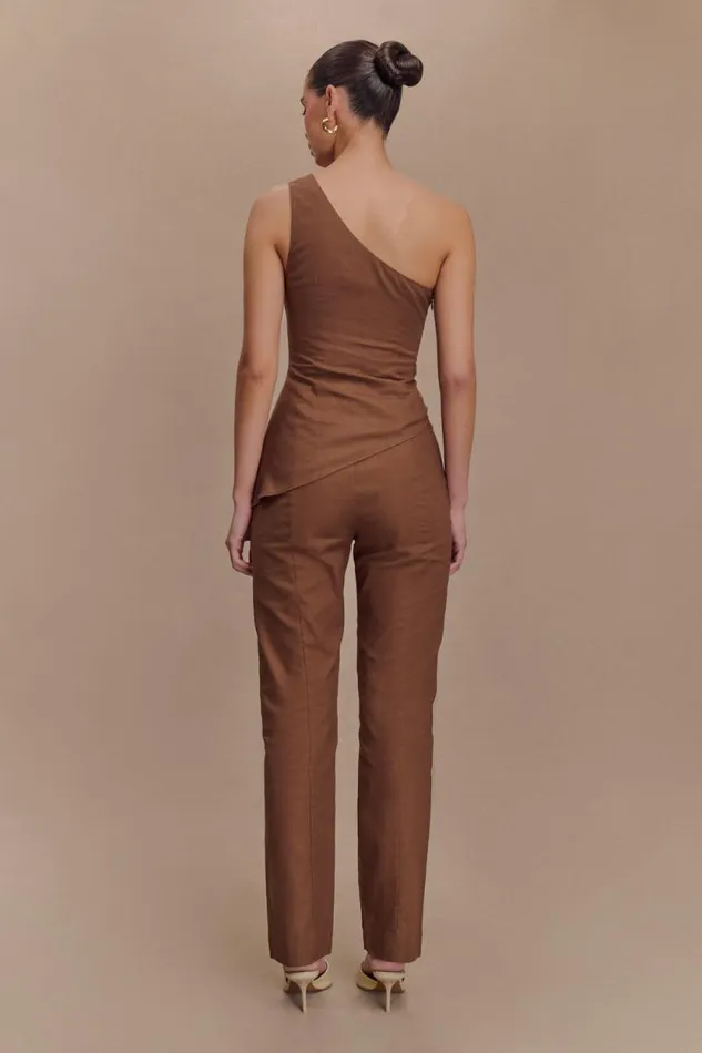 Women Meshki Bottoms Dora Linen Straight Leg Pant 8211 Cacao Brown