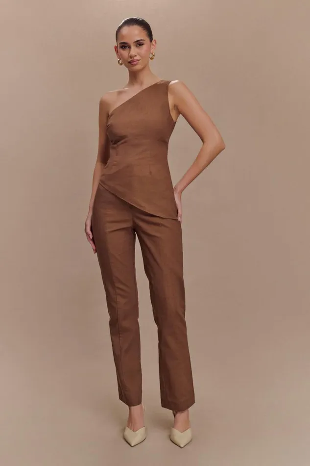 Women Meshki Bottoms Dora Linen Straight Leg Pant 8211 Cacao Brown