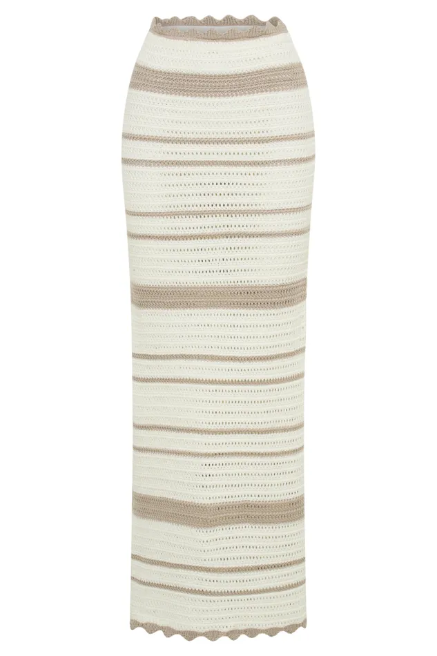 Women Meshki Bottoms Jadia Contrast Crochet Fishtail Maxi Skirt 8211 TaupeWhite