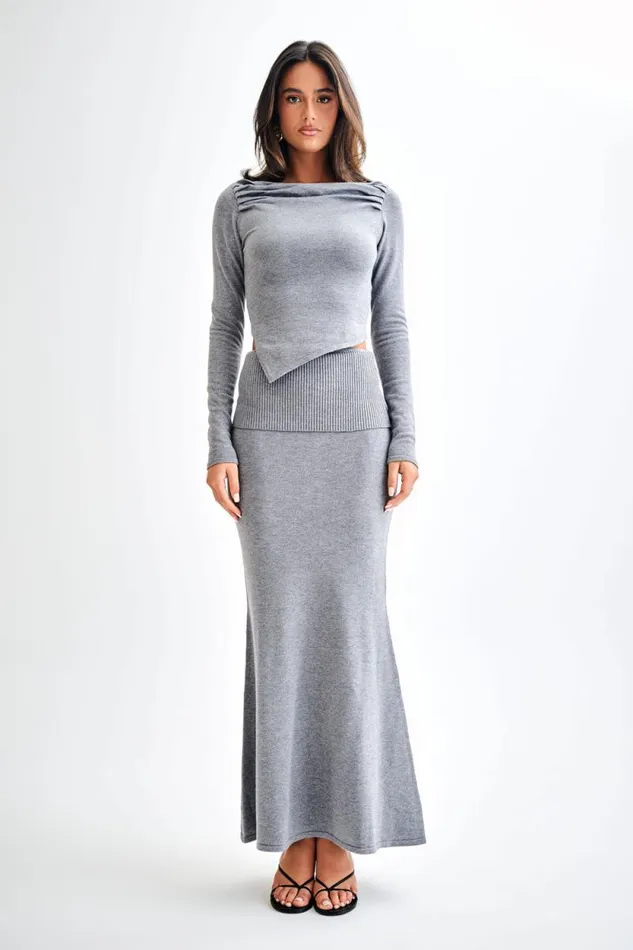 Women Meshki Bottoms Karlie Knit Maxi Skirt With Ribbed Waist 8211 Charcoal Marle