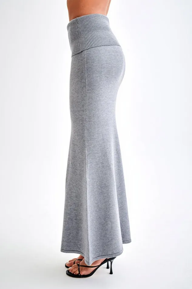 Women Meshki Bottoms Karlie Knit Maxi Skirt With Ribbed Waist 8211 Charcoal Marle