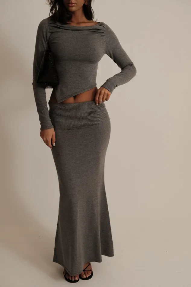 Women Meshki Bottoms Karlie Knit Maxi Skirt With Ribbed Waist 8211 Charcoal Marle