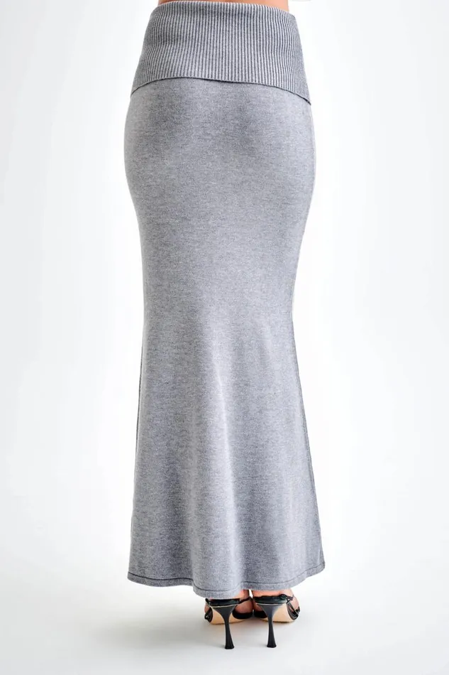 Women Meshki Bottoms Karlie Knit Maxi Skirt With Ribbed Waist 8211 Charcoal Marle