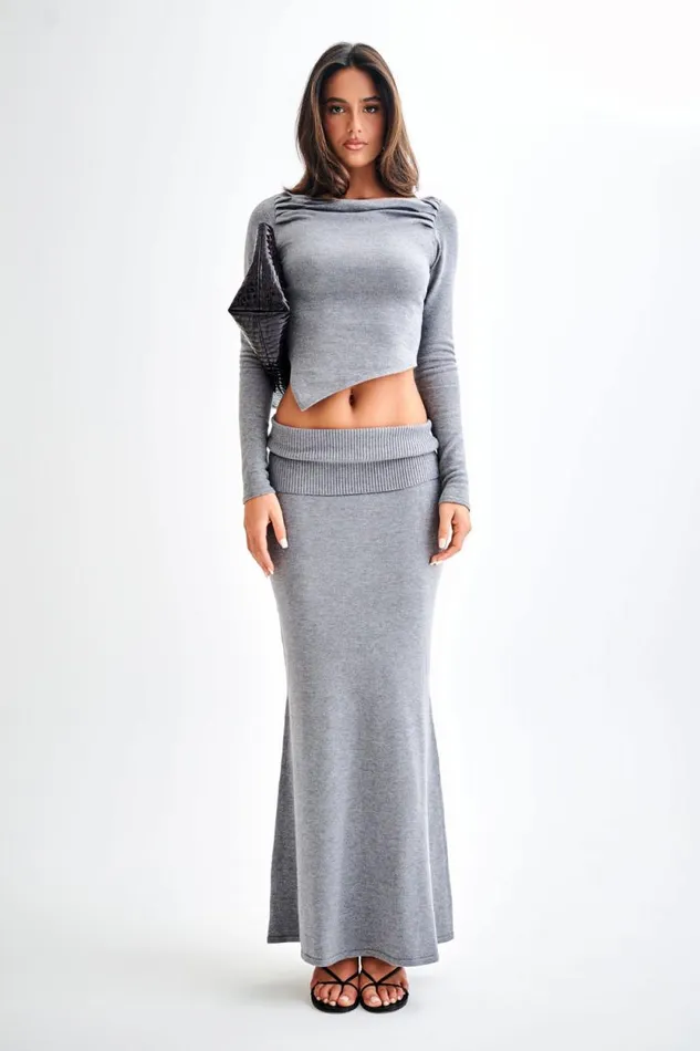 Women Meshki Bottoms Karlie Knit Maxi Skirt With Ribbed Waist 8211 Charcoal Marle