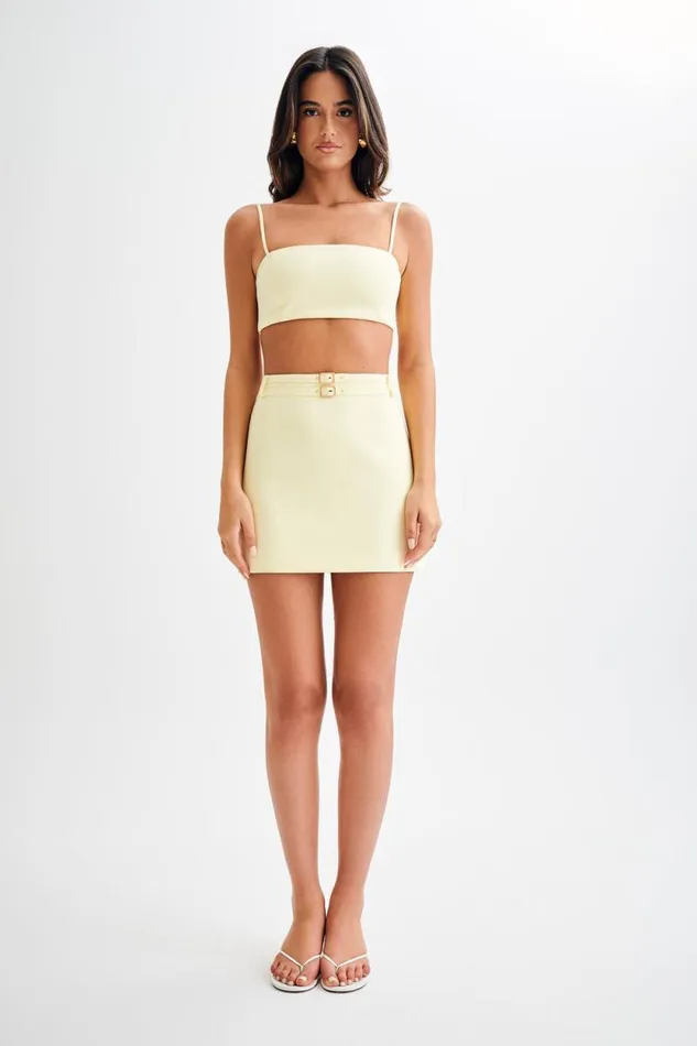 Women Meshki Bottoms Letitia Suiting Mini Skirt With Buckle 8211 Pastel Lemon