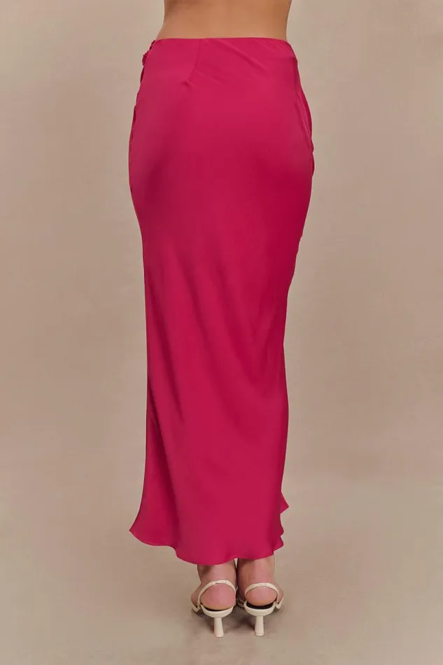 Women Meshki Bottoms Nicola Satin Asymmetric Maxi Skirt 8211 Pink Cherry