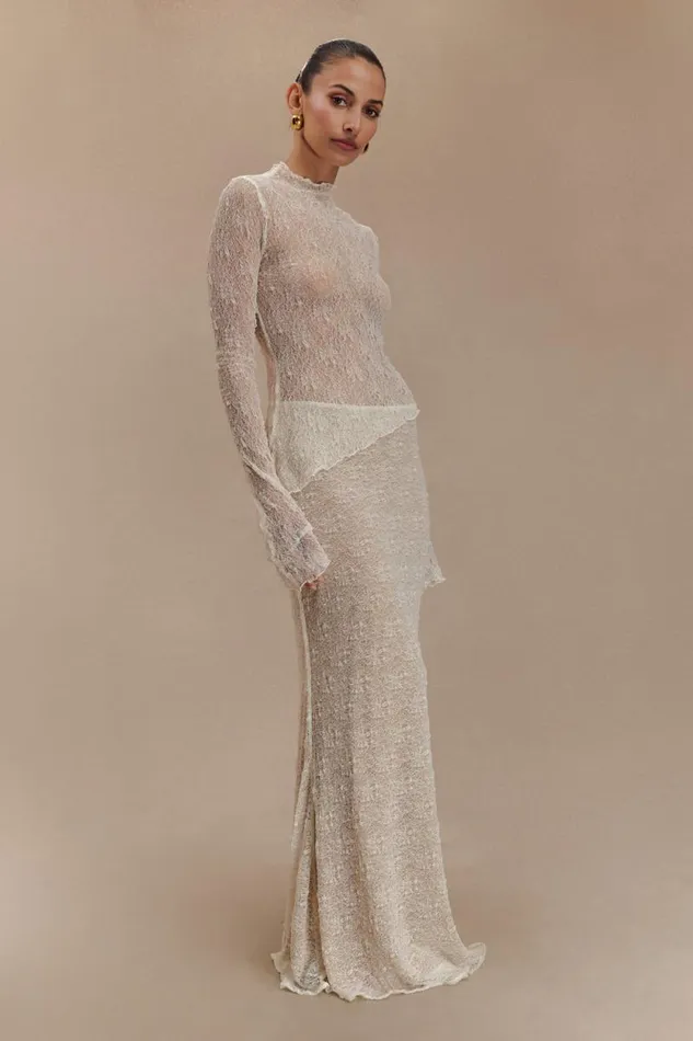 Women Meshki Bottoms Robyn Sheer Lace Maxi Skirt 8211 Ivory