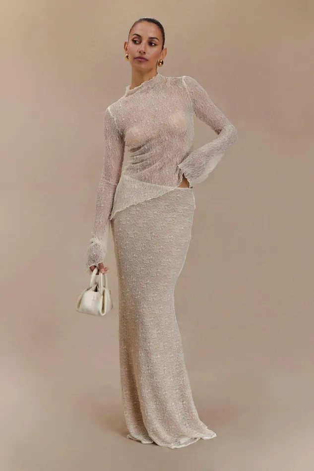 Women Meshki Bottoms Robyn Sheer Lace Maxi Skirt 8211 Ivory