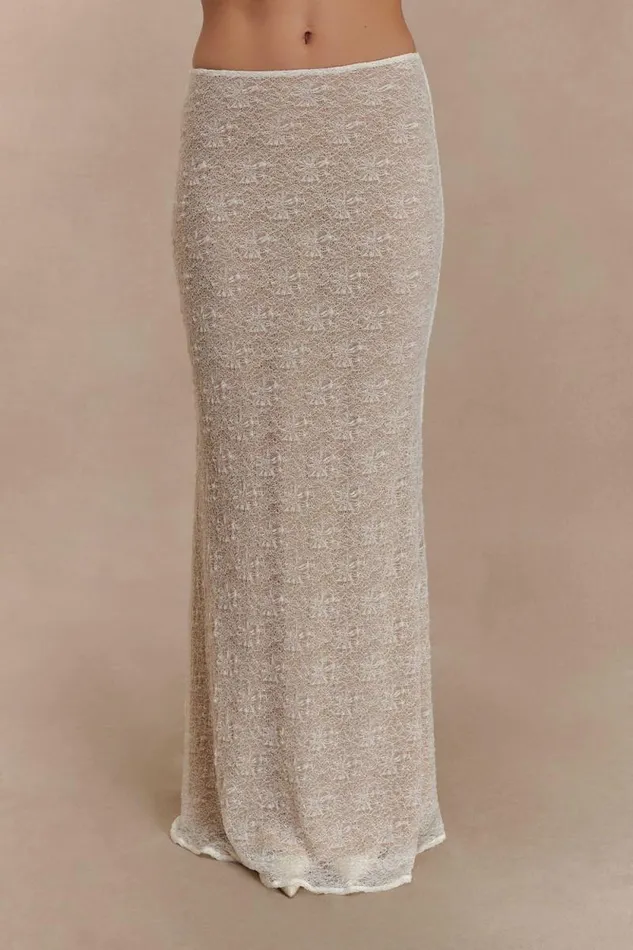 Women Meshki Bottoms Robyn Sheer Lace Maxi Skirt 8211 Ivory
