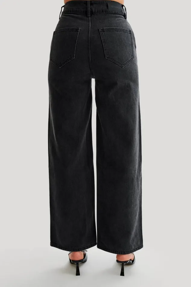 Women Meshki Bottoms Roxy Wide Leg High Waist Denim Jeans 8211 Washed Black