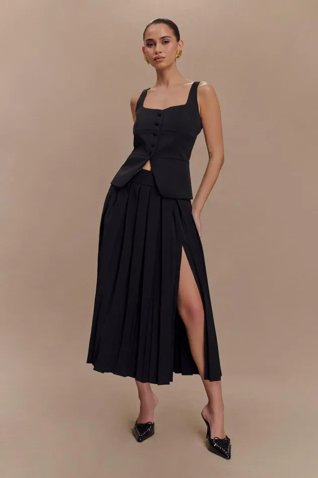 Women Meshki Bottoms Sunny Pleated Midi Skirt 8211 Black