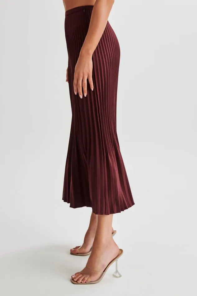 Women Meshki Bottoms Twyla Pleated Suiting Maxi Skirt 8211 Plum