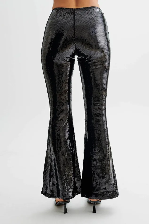 Women Meshki Bottoms Wilma Wide Leg Sequin Pants 8211 Black