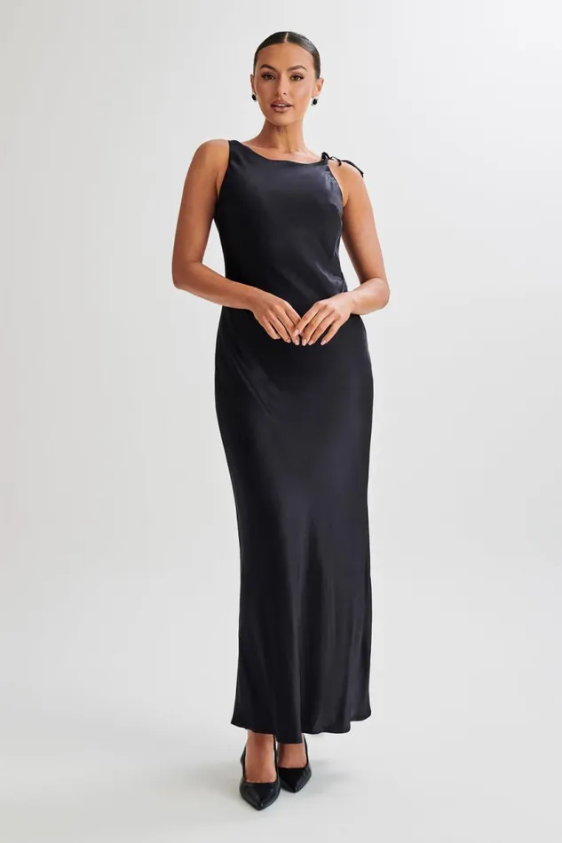 Women Meshki Dresses Annalise Satin Maxi Dress With Tie 8211 Black