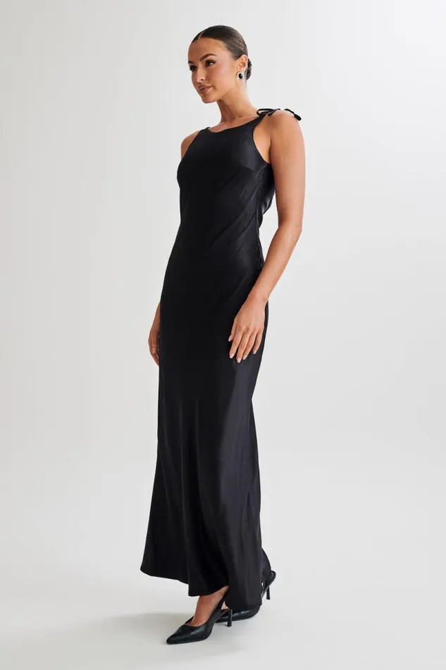 Women Meshki Dresses Annalise Satin Maxi Dress With Tie 8211 Black