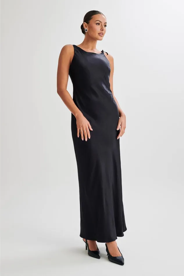 Women Meshki Dresses Annalise Satin Maxi Dress With Tie 8211 Black