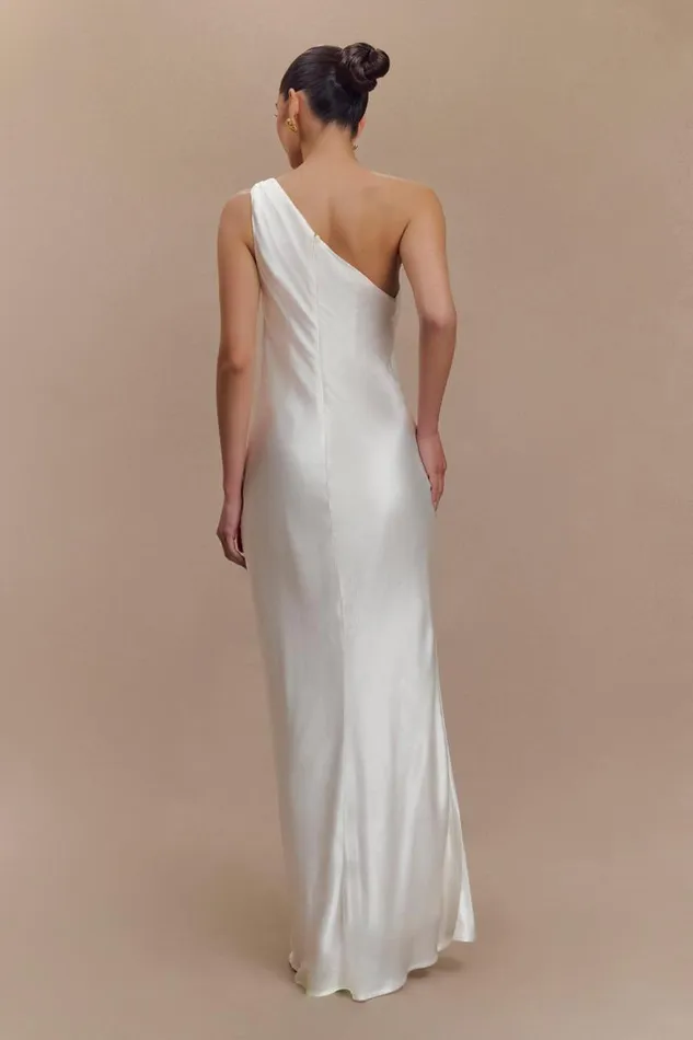 Women Meshki Dresses Camille One Shoulder Satin Maxi Dress 8211 White