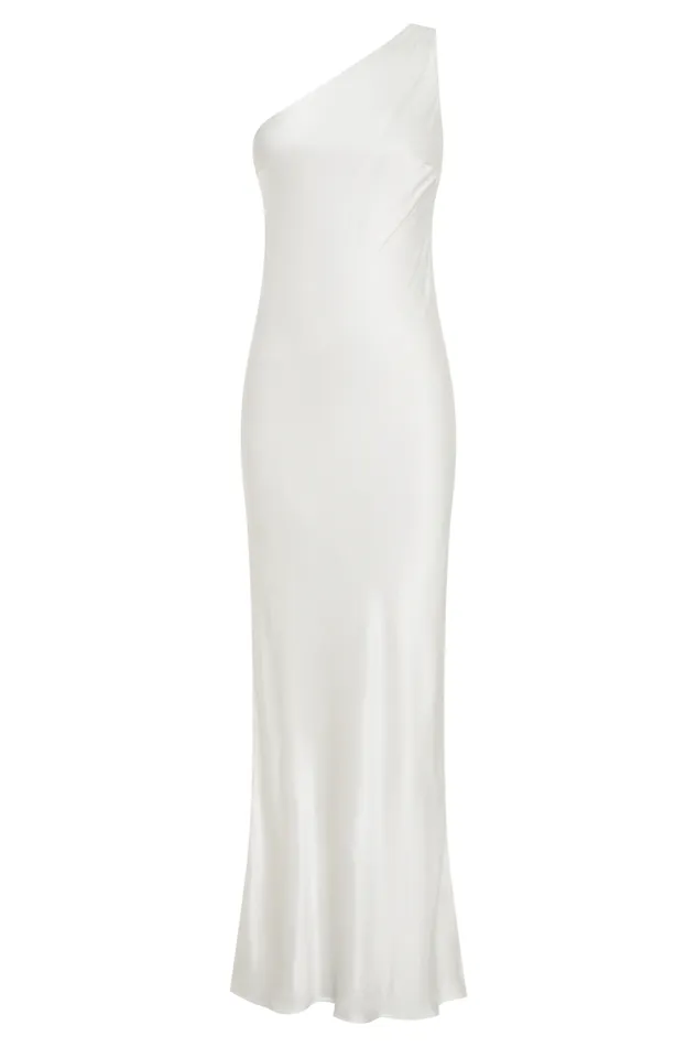 Women Meshki Dresses Camille One Shoulder Satin Maxi Dress 8211 White