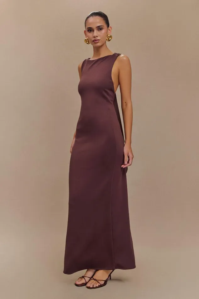 Women Meshki Dresses Catelyn Asymmetrical Scuba Jersey Midi Dress 8211 Cacao Brown