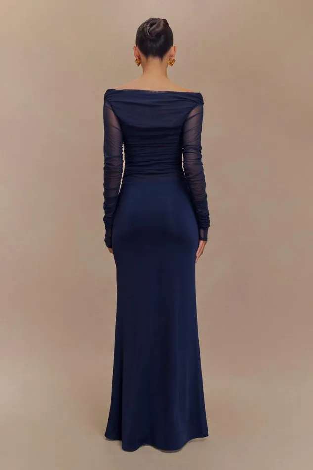 Women Meshki Dresses Darla Mesh And Slinky Off Shoulder Maxi Dress 8211 Dark Navy
