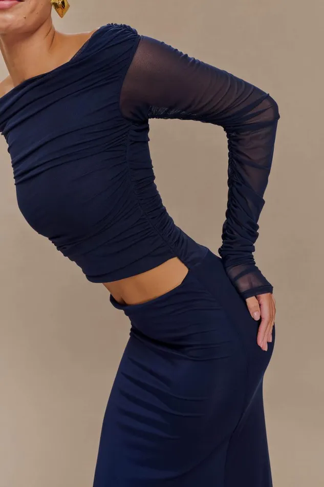 Women Meshki Dresses Darla Mesh And Slinky Off Shoulder Maxi Dress 8211 Dark Navy