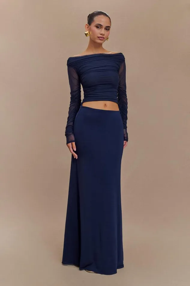 Women Meshki Dresses Darla Mesh And Slinky Off Shoulder Maxi Dress 8211 Dark Navy