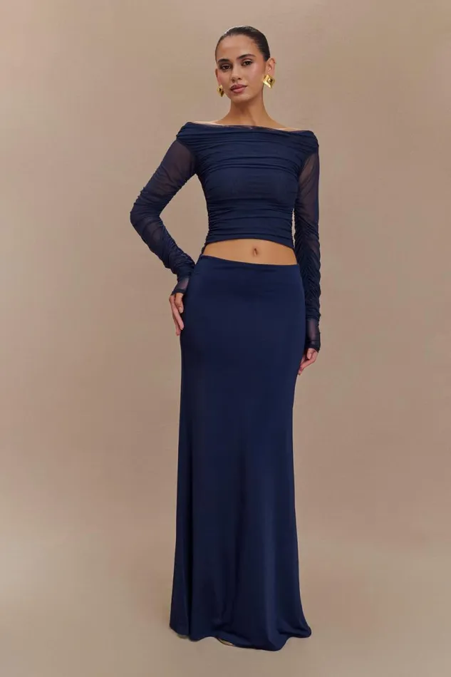 Women Meshki Dresses Darla Mesh And Slinky Off Shoulder Maxi Dress 8211 Dark Navy