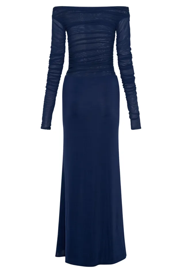 Women Meshki Dresses Darla Mesh And Slinky Off Shoulder Maxi Dress 8211 Dark Navy