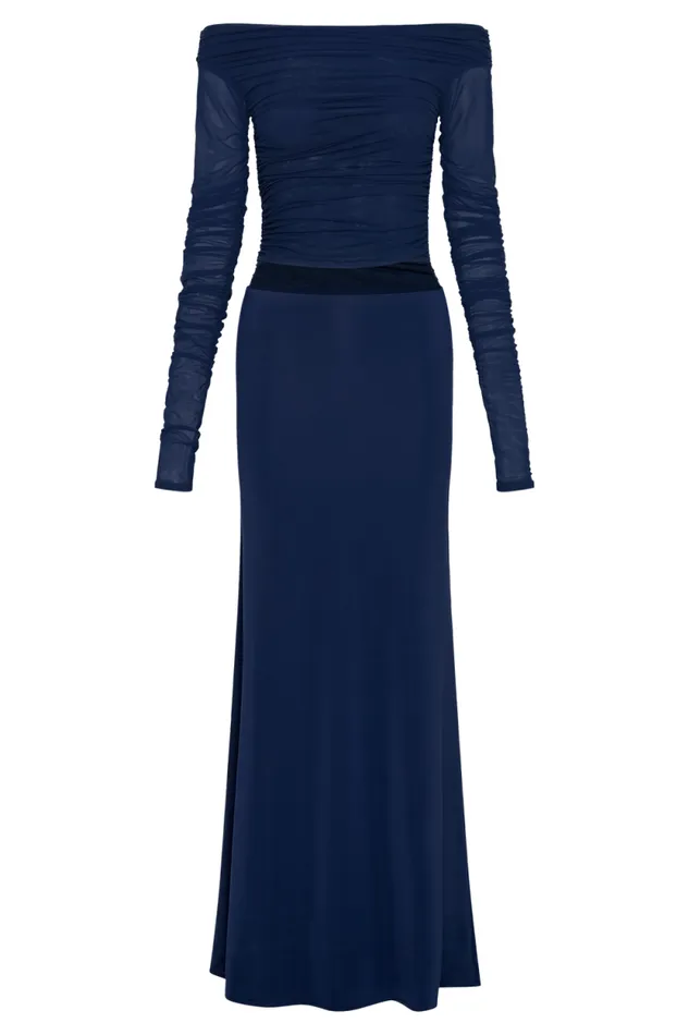 Women Meshki Dresses Darla Mesh And Slinky Off Shoulder Maxi Dress 8211 Dark Navy