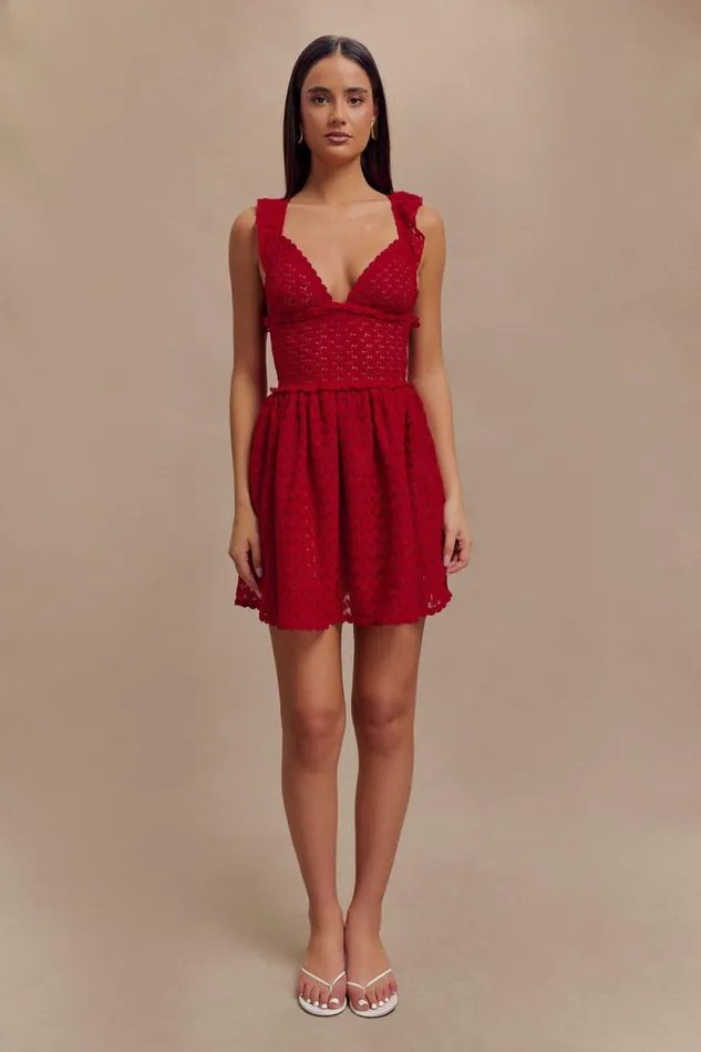 Women Meshki Dresses Ezra Lace Mini Dress 8211 Deep Red