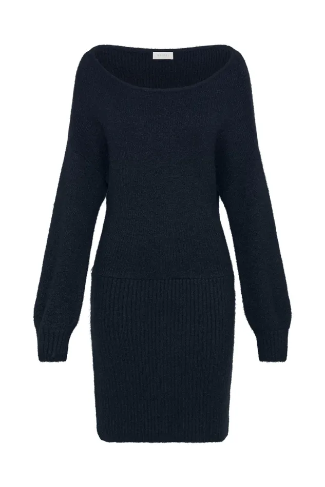 Women Meshki Dresses Rafferty Boat Neck Knit Mini Dress 8211 Navy