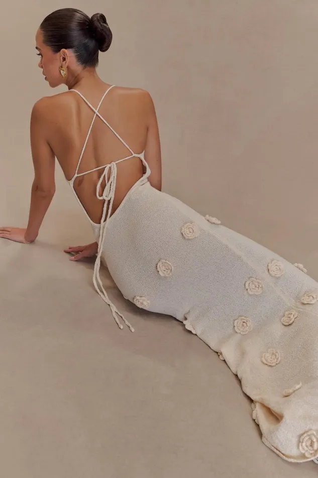 Women Meshki Dresses Suki Knit Maxi Dress With Flowers 8211 Nude