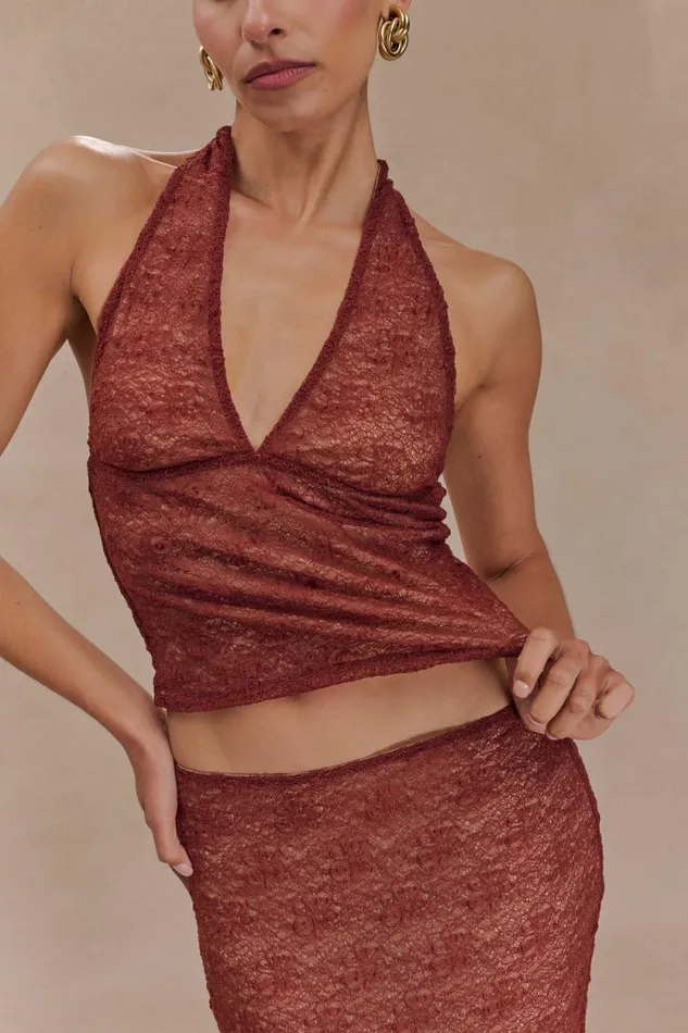 Women Meshki Tops Asher Sheer Lace Halter Top 8211 Chilli