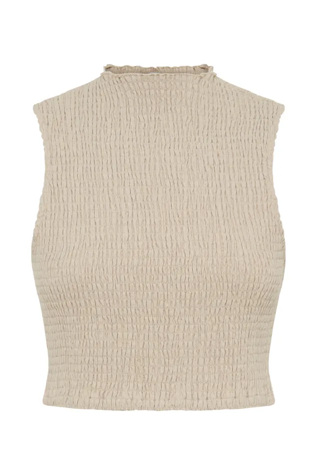Women Meshki Tops Emanuelle Sleeveless Linen Shirring Top 8211 Natural