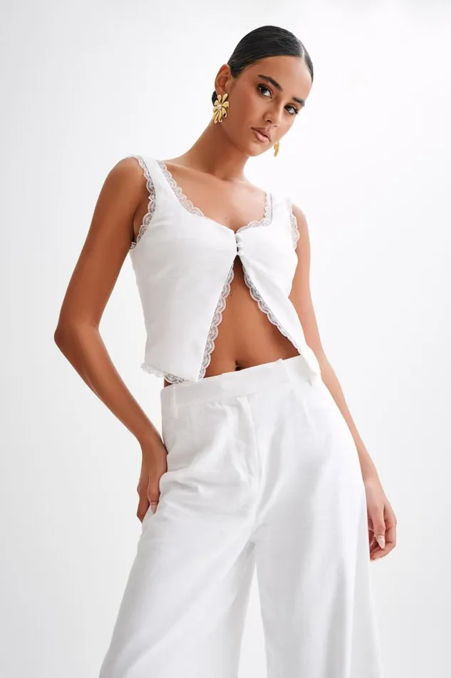 Women Meshki Tops Franca Linen Sleeveless Top 8211 White