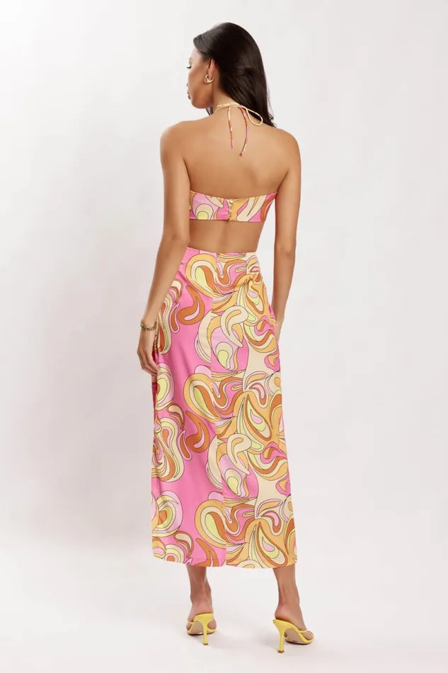 Women Meshki Tops Frankie Two Tone Satin Bandeau 8211 Psychedelic Print