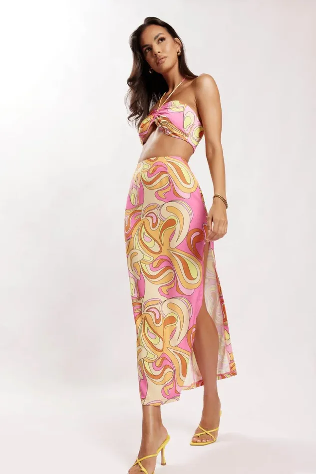 Women Meshki Tops Frankie Two Tone Satin Bandeau 8211 Psychedelic Print