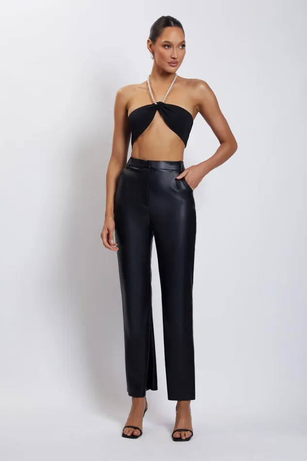 Women Meshki Tops Lea Diamante Chain Halter Neck Crop Top 8211 Black