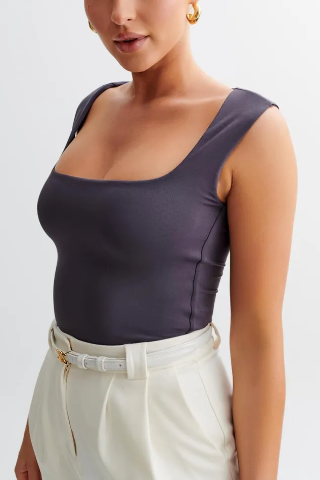 Women Meshki Tops Linley Recycled Nylon Long Line Top 8211 Charcoal