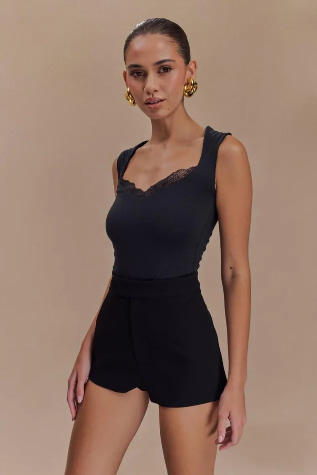 Women Meshki Tops Tatianna Lace Trim Modal Top 8211 Black