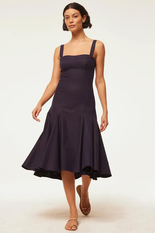 Women MISA Los Angeles Dresses CHERISH DRESS Navy Linen