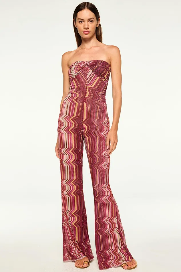 Women MISA Los Angeles Jersey and Mesh LILIA JUMPSUIT La Banda Crimson Mesh