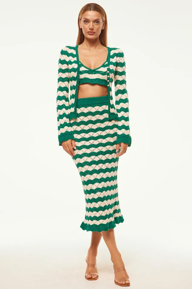 Women MISA Los Angeles Matching Sets MELINA SKIRT Emerald Stripe