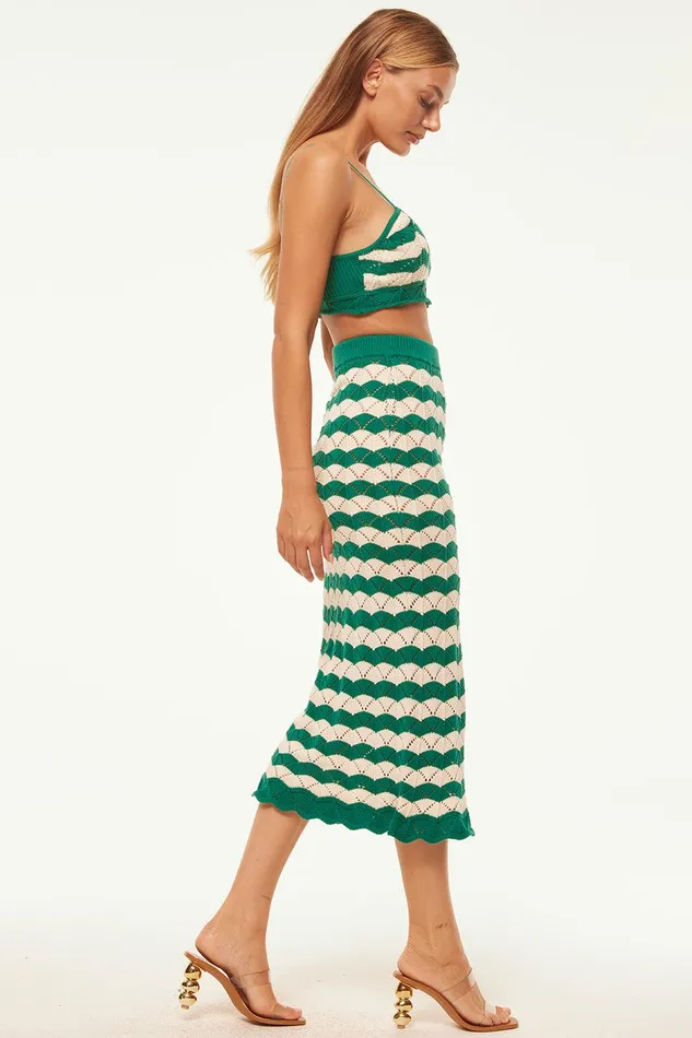 Women MISA Los Angeles Matching Sets MELINA SKIRT Emerald Stripe
