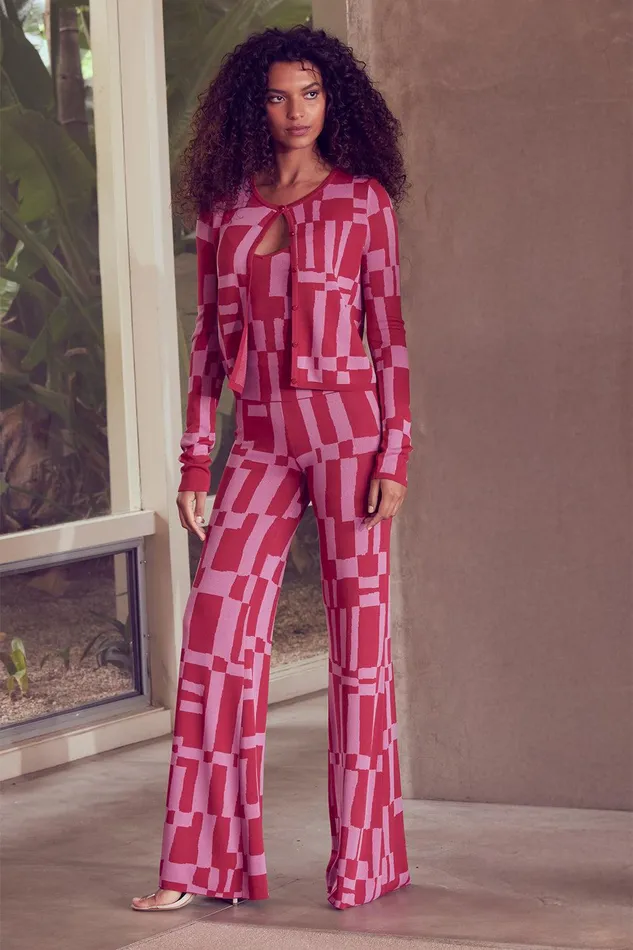 Women MISA Los Angeles Matching Sets UNA TOP Pink and Red